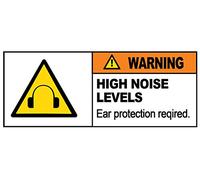 2 x WARNING - HIGH NOISE LEVELS - Warning Sign Removable Self Adhesive Waterproof Durable Vinyl Label Sticker 225mm x 106mm