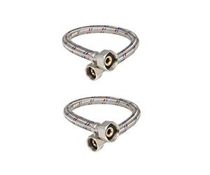 2 x Water Flexible Hose 3/8" x 1/2" Length - 1000mm BSP Both Ends Stainless Steel Braided Flexi Pipe