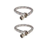 2 x Water Flexible Hose 3/8" x 1/2" Length - 400mm BSP Both Ends Stainless Steel Braided Flexi Pipe