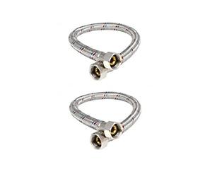 2 x Water Flexible Hose 3/8" x 3/8" Length - 300mm BSP Both Ends Stainless Steel Braided Flexi Pipe