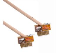2 x Welari Weed Brush and Scraper for Patio Driveway Block Paving 120cm Long Wooden Handle Moss Remover Groove Cleaning Wire Bristle Garden Path Tool | (2 Pack)