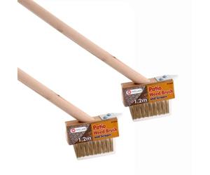 2 x Welari Weed Brush and Scraper for Patio Driveway Block Paving 120cm Long Wooden Handle Moss Remover Groove Cleaning Wire Bristle Garden Path Tool | (2 Pack)