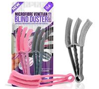 2 x Wet Dry Venetian Window Blind Cleaner Microfiber Brush 3 Pronged Washable Duster (Grey and Pink)