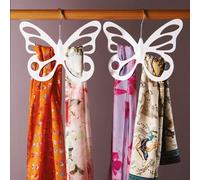 Set of 2 White Butterfly Design Scarf Hangers - Space Saving Wardrobe Hanging Storage Accessory Holder for Scarves, Ties, Belts, Tights - Each Measure H25.5 x W29cm