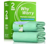 2 x WhyWorry Washable Incontinence Bed Sheets, 86x91 cm, Single Bed, Green