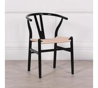 2 x Wishbone Black Painted Wood Curved Back Dining Chair