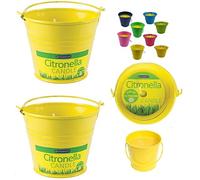 2 x Yellow Citronella Metal Candle Bucket Handle Fly Insect Repellent Deterrent New Wilsons Direct