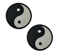 2 X Yin & Yang Embroidered Patch - Iron-On Balance Symbol Badge (5cm Round)