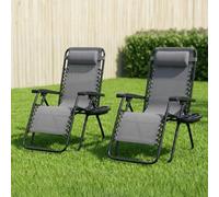 2 X Zero Gravity Chair Reclining Sun Lounger Outdoor Garden Folding Adjustable