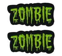 2 X Zombie Dripping Slime Font Patch - Neon Green & Black Horror-Themed Iron-On Badge for Jackets, Backpacks & Halloween Decor (8 x 4cm)