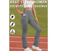 (-2, XS) Women's Super Soft Flare Pants with Pockets High Waisted Tummy Control Workout Yoga Push Up Gym Fitness Leggings Bell Bottoms