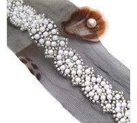 2 Yard Pearl Beaded Lace Tape Silver Gold Trim for Wedding Dress Belt Decoration Embroidery Applique(Black)