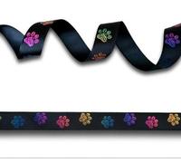 2 Yards (1.82 metres) Dog Bear Paw Print Black Rainbow Foil Grosgrain Ribbon 16mm Wide, Ideal for Craft Projects, Scrapbooking, DIY Hair Bows, Present Wrapping etc.