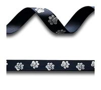 2 Yards (1.82 metres) Dog Bear Paw Print Black Silver Foil Grosgrain Ribbon 16mm Wide, Ideal for Craft Projects, Scrapbooking, DIY Hair Bows, Present Wrapping etc.