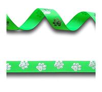 2 Yards (1.82 metres) Dog Bear Paw Print Green Silver Foil Grosgrain Ribbon 16mm Wide, Ideal for Craft Projects, Scrapbooking, DIY Hair Bows, Present Wrapping etc.