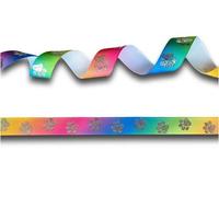 2 Yards (1.82 metres) Dog Bear Paw Print Rainbow Silver Foil Grosgrain Ribbon 16mm Wide, Ideal for Craft Projects, Scrapbooking, DIY Hair Bows, Present Wrapping etc.