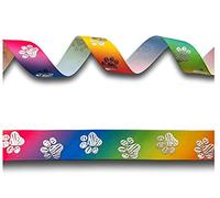 2 Yards (1.82 metres) Dog Bear Paw Print Rainbow Silver Foil Grosgrain Ribbon 22mm Wide, Ideal for Craft Projects, Scrapbooking, DIY Hair Bows, Present Wrapping etc.