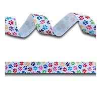 2 Yards (1.82 metres) Dog Paw Print White Rainbow Grosgrain Ribbon 22mm Wide, Ideal for Craft Projects, Scrapbooking, DIY Hair Bows, Present Wrapping etc.