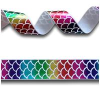 2 Yards (1.82 metres) Mermaid Fish Scales Iridescent Gradient Rainbow Grosgrain Ribbon 25mm Wide, Ideal for Craft Projects, Scrapbooking, DIY Hair Bows, Present Wrapping etc.