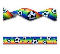 2 Yards (1.82 metres) Rainbow Black & White Football Grosgrain Ribbon 25mm Wide, Ideal for Craft Projects, Scrapbooking, DIY Hair Bows, Present Wrapping etc.