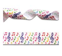 2 Yards (1.82 metres) Rainbow Music Notes White Grosgrain Ribbon 25mm Wide, Ideal for Craft Projects, Scrapbooking, DIY Hair Bows, Present Wrapping etc.