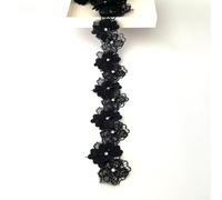 2 Yards 3D Pearl Beads Flower Lace Trim Ribbon Floral Applique Embroidered Lace Fabric for Sewing DIY Crafts (Black)