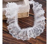 2 Yards 6cm Pleated Lace Edge Gathered Mesh Trim Ribbon Beads Edging Trimmings Pleated Chiffon Lace Trim Pearl Lace Edge Trim Ribbon Gathered Tulle Ruffle Trim Edging Wedding Bridal Dress DIY (White)