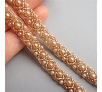 2 Yards Champagne Pearl Beaded Trim Bridal Lace Ribbon Trimming Edge Tape for Craft Sewing Wedding Dress Fabric DIY Decoration 1cm Width