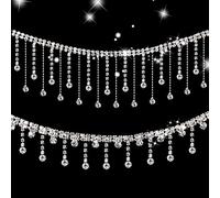 2 Yards Crystal Rhinestone Chain Trim 2 Styles Silver Diamond Ribbon Fringe with Bling Tassels Cuttable Glass Rhinestone Trim for Wedding Dress Bridal Accessories DIY Crafts Party Decoration