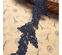 2 Yards Leaf Shape Lace Edge Trim Ribbon 9.5 cm Vintage Style Trimmings Fabric Embroidered Applique Sewing Craft Wedding Bridal Dress Embellishment DIY Party Decoration Clothes Embroidery (Navy Blue)