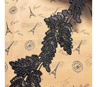 2 Yards Leaf Shape Lace Edge Trim Ribbon 9.5 cm Vintage Style Trimmings Fabric Embroidered Applique Sewing Craft Wedding Bridal Dress Embellishment DIY Party Decoration Clothes Embroidery (Black)