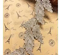 2 Yards Leaf Shape Lace Edge Trim Ribbon 9.5 cm Vintage Style Trimmings Fabric Embroidered Applique Sewing Craft Wedding Bridal Dress Embellishment DIY Party Decoration Clothes Embroidery (Khaki)