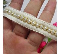 2 Yards Pearl Beaded Lace Edge Trim Ribbon 1.5 cm Width Vintage Style Cream White Gold Edging Trimmings Fabric Embroidered Applique Sewing Craft Wedding Bridal Dress Embellishment Clothes Embroidery