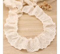 2 Yards Ruffle Trim Eyelet Embroidered Cotton Pleated Lace Trim 2.36" Wide (Beige)