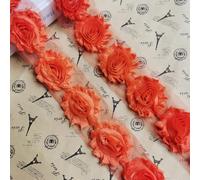 2 Yards Shabby 3D Chiffon Rose Flower Floral Lace Edge Trim Ribbon 6cm Wide Vintage Loose Edging Fabric Embroidered Applique Sewing Craft Wedding Dress Clothes Hat Accessories (Orange)
