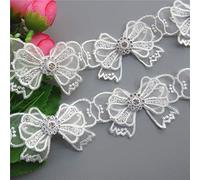 2 Yards Vintage Mesh Lace Bowknot Rhinestones Embroidered Lace Trim Ribbon Fabric Applique Patchwork Patches Handmade DIY Wedding Sewing Supplies Craft for Costume Hat Decoration