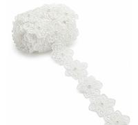 2 Yards White Flower Vintage Pearl Lace Trim, Edge Trims Ribbon, Lace Fabric Broderie Anglaise Trim, Edging Trimmings Fabric Sew On Floral Embroidered Applique Patch