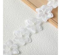 2 Yards White Lace Pearl Ribbon White Flower Lace Pearl Trim Embroidered Sewing Applique 3D Floral Sew On Patches Fabric Applique Patchwork for DIY Sewing Crafts Wedding Dress Home Décor