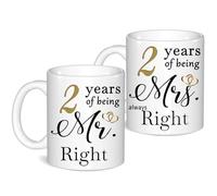2 Year Anniversary Coffee Mugs Set of 2, 2th Anniversary Wedding Gifts for Wife Husband Parents Grandparents Men Women Him Her, 2 Year Valentines Engagement Couple Cups