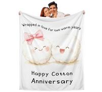 2 Year Anniversary Day Gifts for Him Her, 2nd Anniversary Cotton Throw Blanket, Cotton Anniver-sary Day Gifts for Couple, Wedding Anniver-sary Day Gift for Wife Husband, Soft Flannel Blanket 50"*60"