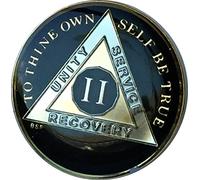 2 Year Classic Black AA Alcoholics Anonymous Medallion Sobriety Chip Tri Plate Gold & Nickel Plated Serenity Prayer by Bright Star Press