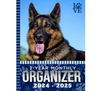 2-Year Monthly Organizer 2024-2025: Hardcover / Dated 8.5x11 / 24-Month Life Log / With 100 College-Ruled Pages / Personal Organizing Gift / German Shepherd - Blue Dog Paw Print Pattern Theme Cover