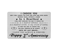 2 Year yr Anniversary Wallet Card Gifts for Husband Wife, Second 2nd Happy Wedding Anniversary Card Gifts for Him Her