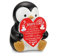 2 Years Anniversary Penguin Figurine with Heart Plaque, Romantic Gift for Girlfriend Boyfriend Husband Wife, Desk Decor for Couples, Sentimental Keepsake for Second Anniversary Celebration - FDB639