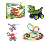 2 Years Dino Car Track Set The Dinosaur Car With Lights And Music 360° Climbing Dinosaur Race Tracks Race Track Train Toys Birthd Folding Carpet (Green, 33. 6x25. 3 cm)