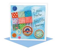 2 years together Cotton 2nd Anniversary 150mm square greetings card by artist Kate Brazier