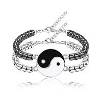 2 Yin Yang Bracelets Set for Couples - His and Hers Hematite Beads Bracelets for Men Women, Matching Puzzle Yinyang Bracelets for Best Friends (Y2101-Black/White)