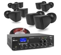 2-Zone Wall Mount Speaker System with 8x BSX30B 2.5" Black 100V Line Speakers, PBA502 Bluetooth 50W 2-Zone Mixer Amplifier and 10m Cable Kit for Commercial PA Installations