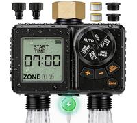 2 Zone Water Timer for Garden Hose, 2000mAh Rechargeable Watering Timer, Water Timers for Irrigation, IPX6 Waterproof Sprinkler Hose Timer with Brass Inlet, 2.8" LCD, Rain Delay/Auto/Manual Modes