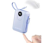 20,000 mAh Power Bank with Integrated Cable: 22.5 W Fast Charging External Battery for Mobile Phone, USB C (Input & Output) Battery Pack, Power Bank with 4 Outputs and 2 Inputs, Blue